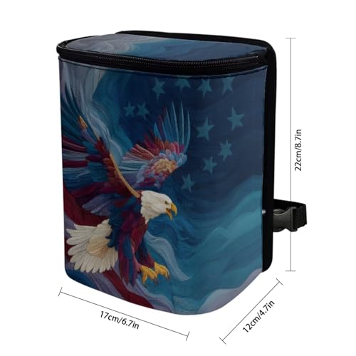 Image of Talayituse Eagle American Flag Print Car Trash Bin, Large Size Auto Trash Can Adjustable Portable Garbage Can with Lid, Vehicle Hanging Bag for Headrest Front Back Seat 4th of July Decor
