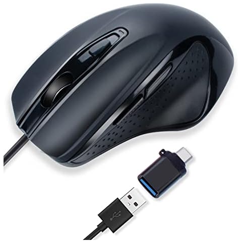 IM INNOMAX USB C Wired Mouse,USB-C Ergonomic/Large Size Mouse/6 Buttons with 3 Level DPI Adjustable Level, Page Down& UP Button for MacBook Pro, iPad Pro and Laptop with USB-C Port(Black) Cover