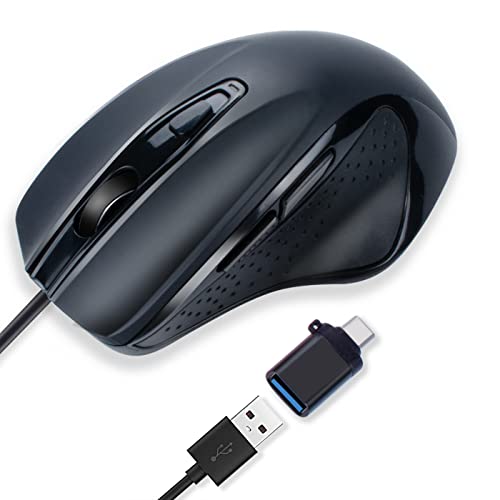 Ratón USB C ergonómico con cable y 6 botones compatible con portátiles y MacBook Pro