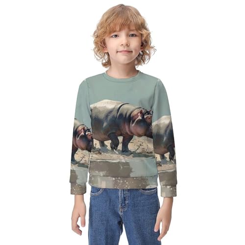 Hippo Hippopotamus AnimalChildren's Casual Pullover Sweatshirt Loose Fit10-12Y