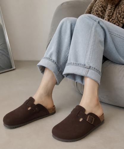 Image of ODOLY Genuine Suede Clogs for Women Men Comfort Cork Footbed Potato Shoes