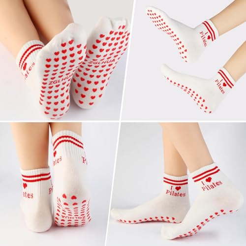 Image of Pilates Socks for Mother's Day,Women Pilates Heart Grip Socks Cuffs,Anti-Skid Cotton Grip for Ballet,Home,Studio 1Pair