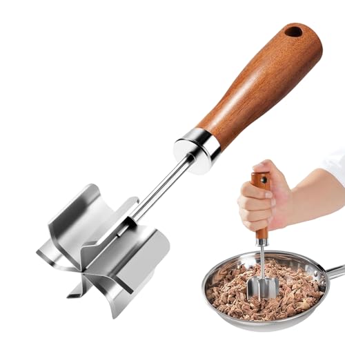 Picadora de carne de mango de madera, trituradora de alimentos versátil, utensilio de cocina portátil, ideal para bistrós, hogar, verduras, patatas, aves de corral,