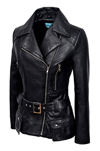 Smart Range Women's Feminine Retro Vintage Biker Style Designer Real Leather Jacket 18 Black #TOP1