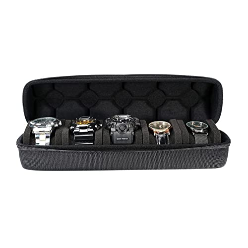 AUKURA watch case for travel and storage, Black, 5 slots with safe lock, Antique