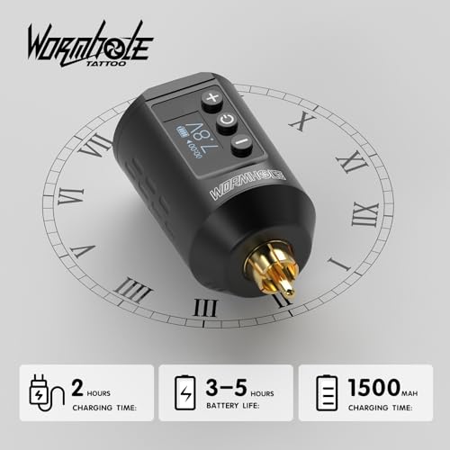 Image of Wormhole Wireless Tattoo Kit, LED Digital Display, Dot Working Mode, Complete Rotary Tattoo Gun Set for Beginners and Professionals, Ergonomic Design, Portable Equipment - Black