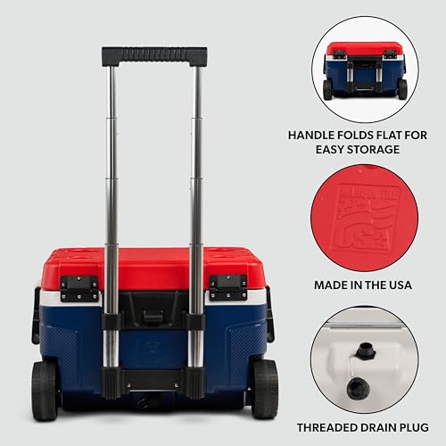Image of Igloo Trailmate 52Qt Wheeled Cooler, Insulated Hard Shell Ice Chest, Americana
