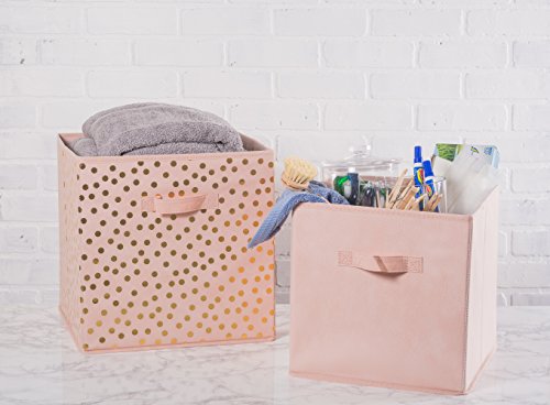 Image of DII Woven Polyester Storage Bin, Polka Dot, Pink & Gold, Small Set of 2