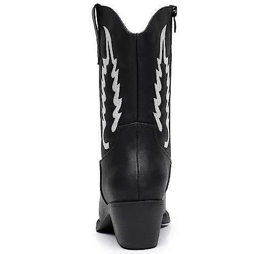 GLOBALWIN Black Cowboy Boots For Women Western Mid Calf Comfortable Low Heel Cowgirl Fashion Boots With Zipper Size 7.5M - image 8