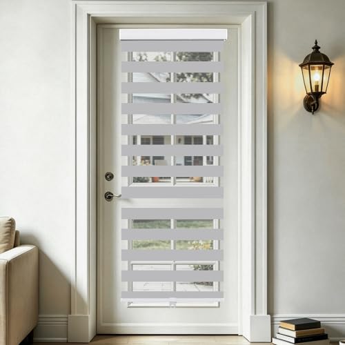 SEEYE Cordless Zebra Blinds for Window, French Door Blinds Free-Stop Roller Window Shades with Valance 42" W x 90" H, Light Filtering Window Treatment Sheer Blinds & Shades Easy to Install, Gray