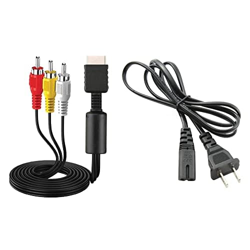 AC Power Supply + Audio Video RCA AV Cable Adapter Cord To External TV Screen Monitor For Sony Playstation 1 2 3 PS1 PS2 PS3 PSX Original FAT Gaming Systems Console Bundle Set Accessory