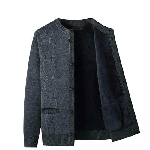 Cardigan en tricot épais homme veste chaude doublée polaire col rond