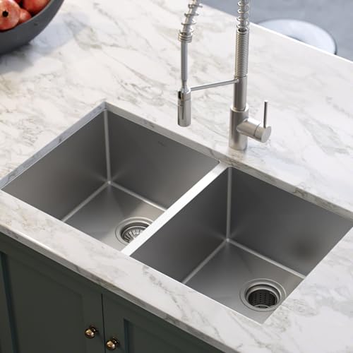 KRAUS Standart Pro 33 -inch Undermount 50/50 Double Bowl 16 Gauge Stainless Steel Kitchen Sink, KHU102-33 - Thumbnail 3