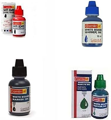 4x White Board Marker Ink 15ml 4 Available colours Red Black Blue Green Easy Fill-Wipe Camlin brand (1 of each col)