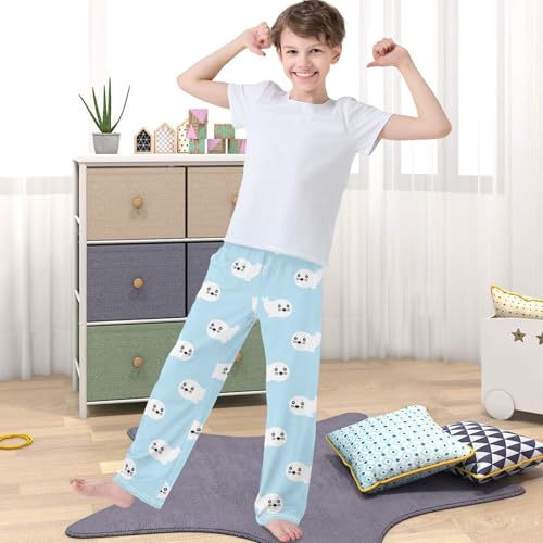 Boy's Pants White Sea Lion Adorable Jogger Pants Elastic Waist Long Bottoms Trousers with Pockets 6-14 Years4