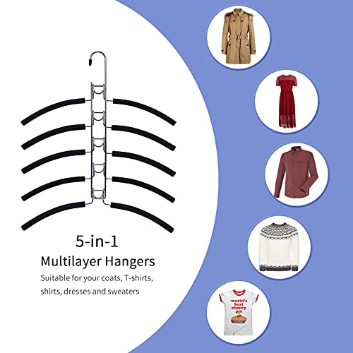 Nature Smile (4 Pack) 5 In 1 Anti Slip Metal Sweater Coat Hangers,Multi Layers T Shirt Wardrobe Clothes Rack,Heavy Duty Metal Space Saver Blouse Hanger Closet Storage Organizer #TOP2
