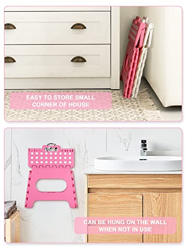 Image of Dyforce Kids Step Stool 11 Inch, 300lbs Folding Step Stool for Adults | Toddler Step stool Pink,Anti-slip Heavy Duty with Carry Handle, Lightweight Foldable Stool for Bathroom Kitchen Bedroom
