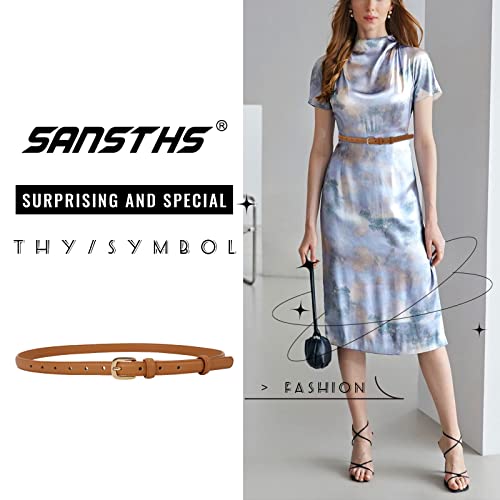 Sansths 2 Pack Women Thin Skinny Faux Leather Belt Waist Belt With Metal Pin Buckle For Dress Jeans, Black Brown S #TOP1
