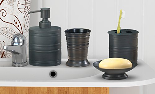 nu steel 4pc Collection-Oil Rubbed Bronze Bogart Metal Bath Accessory Set for Vanity Countertops, 4 Piece Luxury Ensemble Includes Dish, Toothbrush Holder, Tumbler, soap and Lotion Pump