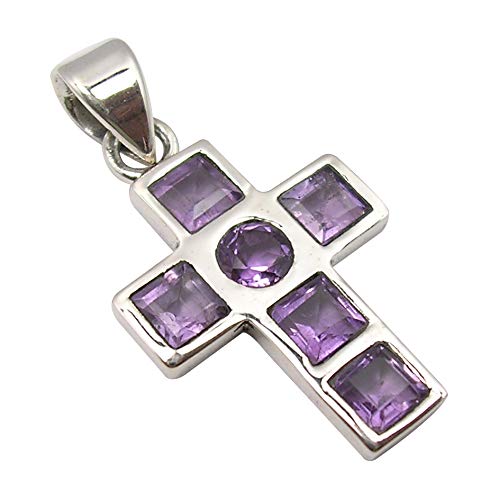 Solid Sterling Silver Purple Amethyst Cross Pendant 3 cm 2.8 Grams