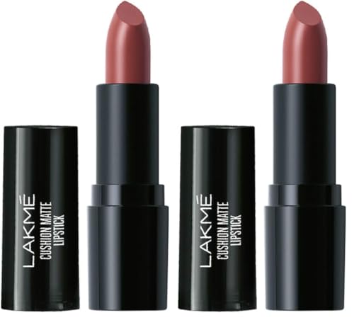 Image of Lakme Forever Matte Lipstick, Waterproof, Non Drying, Creamy Matte Bullet Lipstick Made With French Rose Oil Extracts, Nude Toast, 4.5g (Pack of 2)
