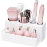 Lifewit Hair Tool Organizer, Hair Blow Dryer Holder Countertop, Removable Hair Brush Storage Stand for Hair Styling Tools/Makeup Accessories in Bathroom, Vanity, Kitchen, 4 Stainless Cups, White