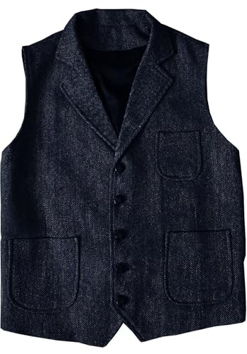 Men's Vintage Herringbone Suit Vest Five-Button Tweed Blended Casual Waistcoat for Party4