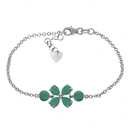 14k White Gold Floral Bracelet with Emeralds