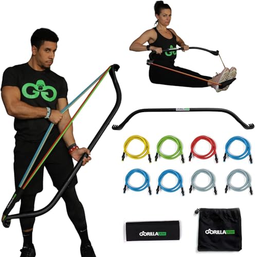 Gorilla Bow - Sistema portátil de gimnasio en casa, equipo de entrenamiento de fuerza, más de 100 entrenamientos, equipo de ejercicio todo en uno para viajes, gimnasio en casa y entrenamientos al aire