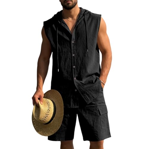 Chemise sans manches homme et short en lin ensemble d'été liberté et confort