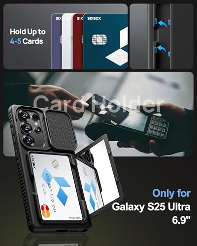 Image of for Samsung Galaxy S25 Ultra Case Wallet with Stand & Phone Lanyard Crossbody (2X Phone Tabs) & Card Holder & Camera Cover, Military Grade Drop Protection Phone Case for S25 Ultra 6.9 inch, Black
