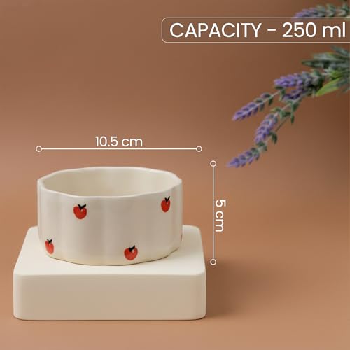 Image of The Earth Store Cream Apple Vegetable Bowl - 250ML Ceramic Bowl Set of 4 | Microwave & Dishwasher Safe Bowl Ceramic for Home, Gifting & Restaurants