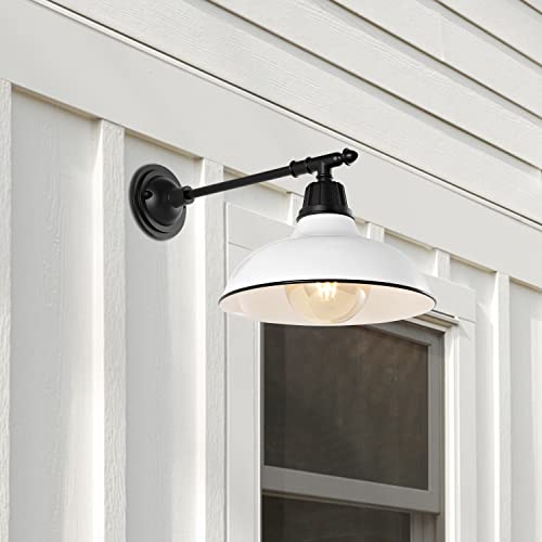 Jonathan Y Jyl7615A Wallace 12.25" 1-Light Farmhouse Industrial Indoor/Outdoor Iron Led Victorian Arm Outdoor Sconce Metal Bowl Shade Vintage Cottage Rustic Porch Patio Yard Barn, White #TOP3