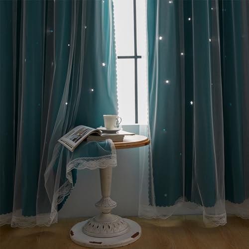 Image of XiDi Black Out Curtains for Girls Bedroom Decor, Unicorn Curtains for Kids Room, Blackout Curtains for Living Room 72 inchs Long 34 inches Wide 2 Panel Teal