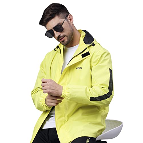 Image of Zeel Rain Coat for Men Waterproof for Bike Riders with Adjustable Hood along with inner pockets,Waterproof Rainwear Suit with Polyester Jacket and Pants