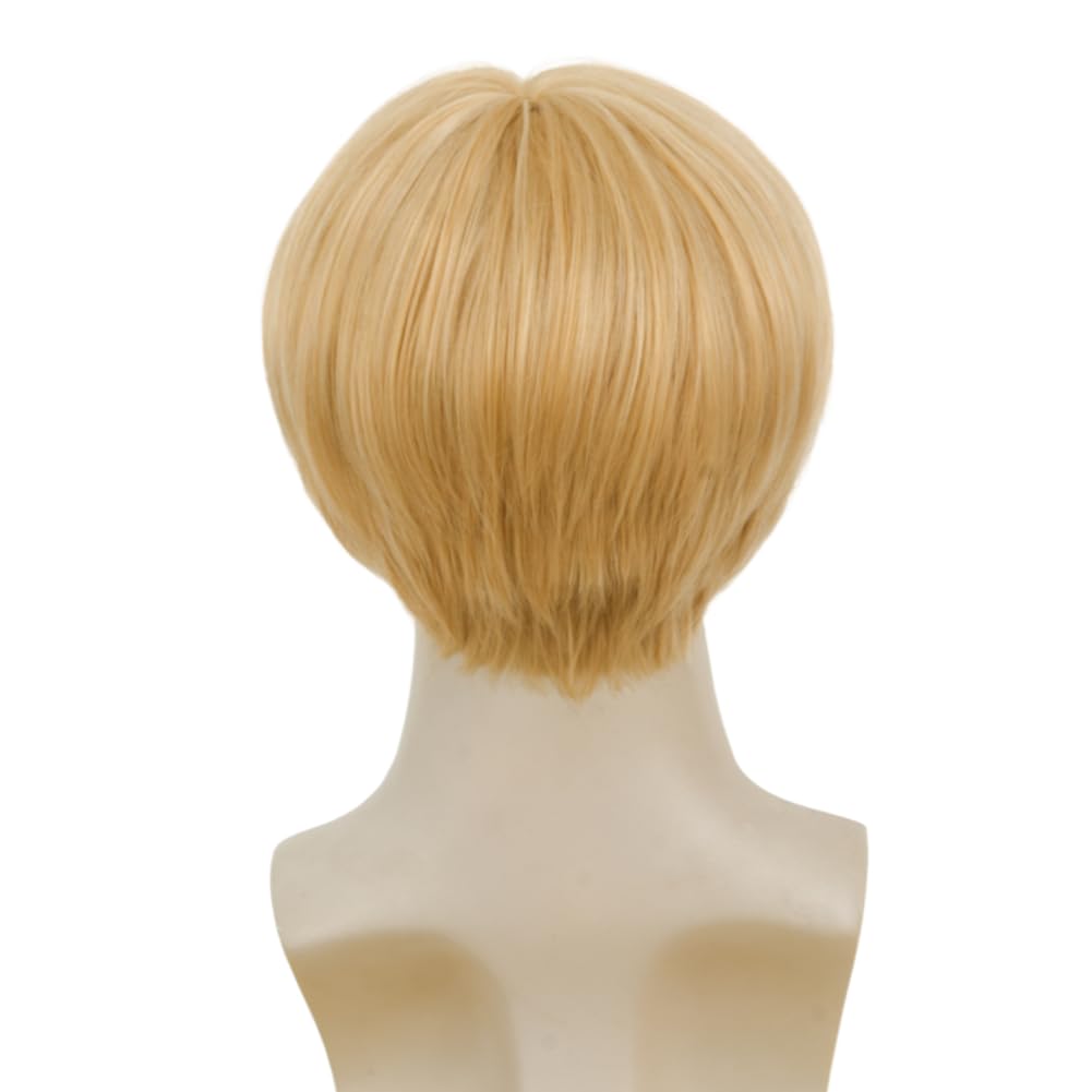 Kaneles Blonde Wigs for Men Short Middle Part Wig Natural Synthetic Cosplay Mens Costume Wig for Daily Cosplay（Blonde