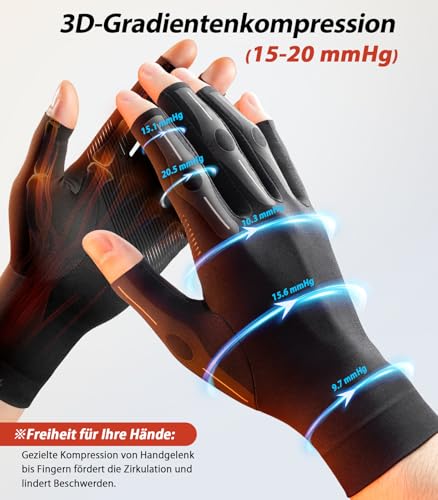 WHCOOL Arthritis Kompressionshandschuhe fingerlos Hautfreundlich, gegen Gelenksehnenbelastung & Morgensteifheit (Schwarz, Größe XS)