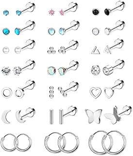 Finrezio 21 Pairs Stainless Steel Stud Earrings for Women Girls Tragus Helix Cartilage Earrings Tiny Stud Earring Set Flat Back Earrings Butterfly Heart Piercing Ear Studs Earrings Piercing Jewelry