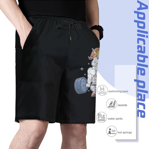 Vintage Rainbow Unicorn Weightlifting Fitness Gym Mens Swim Trunks Boys Quick Dry Board Shorts with Mesh Lining4