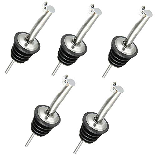 Powertool Vertedor de acero inoxidable con boquilla cónica para botellas de vino, licor, aceite de oliva, jarabe de café, vinagre (paquete de 5)