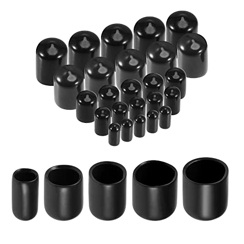 sourcing map 25pcs Round Rubber End Caps 6mm 9mm 12mm 16mm 19mm Black Vinyl Cover Screw Thread Protectors Assortment Kit