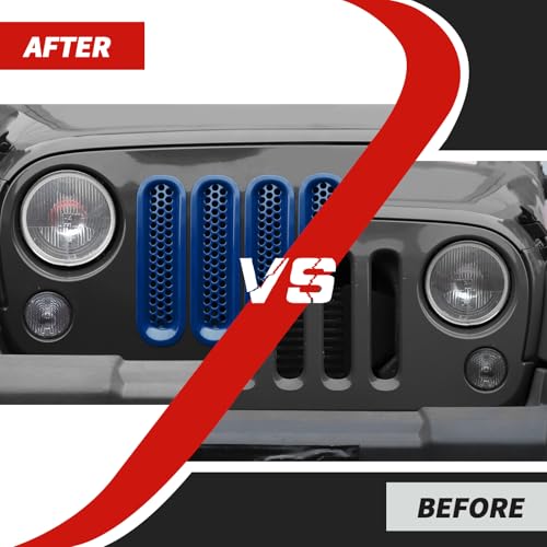 Image of For JK JKU Front Grille Inserts Blue Grill Mesh Clip-on Trim Covers fit for Jeep Wrangler JK & JKU 2007-2017 Exterior Accessories