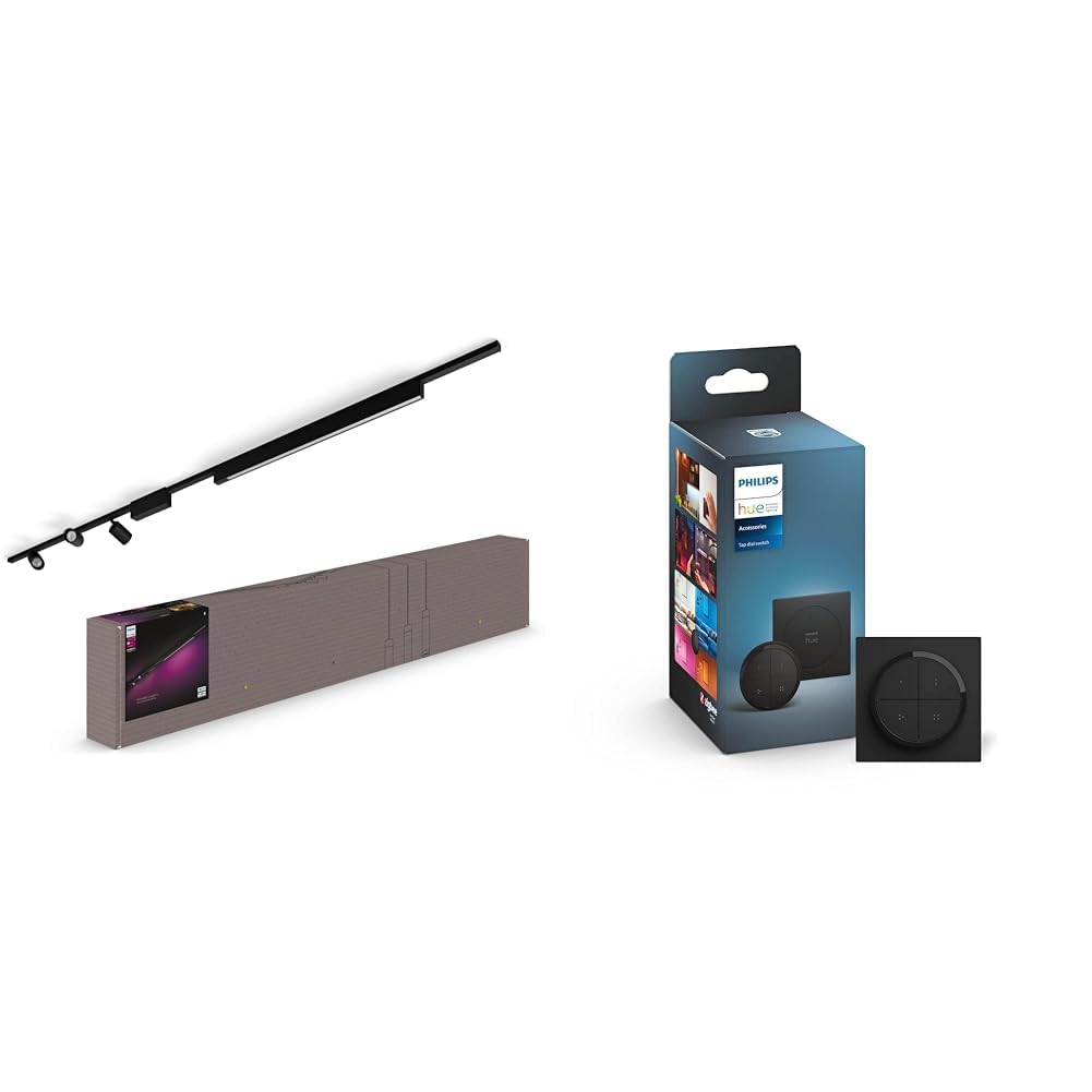 Philips Hue White & Color Amb. Perifo Set 3-er Spot & Lightbar & Tap Dial Switch Drehschalter, schwarz, personalisierbar via Hue App