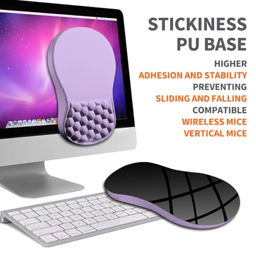 Image of Ergonomic Joint Wrist Support Mouse Pad with Memory Foam Cushion Massage Bump, Carpal Tunnel Pain Relief Mousepad Slope Design for Wrist Rest, 11.8x7.9 in, Pale Purple
