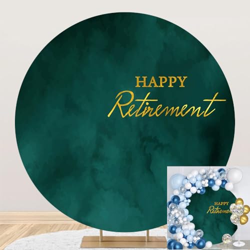 DORCEV Green Marble Happy Retirement Round Backdrop Cover 7.5x7.5ft Polyester Happy Retirement Circle Backdrop Cover Luxury Hunter Green Marble Texture Party Background for Photography Portrait Props