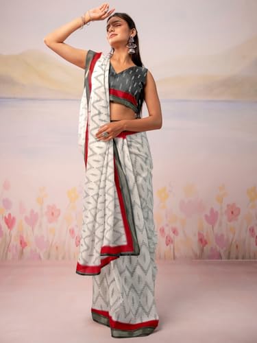Image of Satrani Women's Silk Printed Ready To Wear Saree with Unstitched Blouse Piece