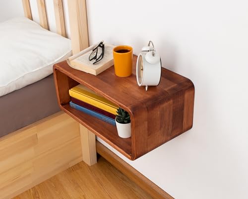 WOODCHES Floating Nightstand Wooden, Bedside Table, Nightstand Shelf, Handmade, Wall Mounted Bedside Shelf, Minimalist and Unique Style (Paris)