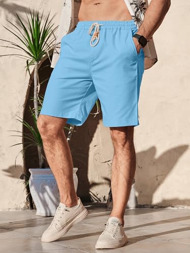 Image of Comdecevis Men's Linen Shorts Casual Elastic Waist Drawstring Summer Beach Vacation Yoga Golf Shorts with Pockets