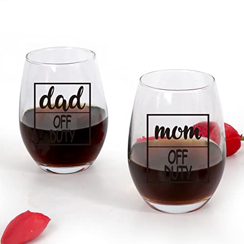Jogskeor Mom Off Duty Dad Off Duty Stemless Wine Glass Set, New Parents Gifts, First Time Parents Gifts For Couples, Mommy Daddy, New Dad Mom, Best Gift For Expecting Mother And Father, 15Oz #TOP3