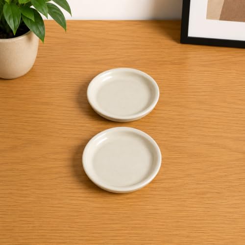 Image of Lasaki Plate Circular 5 inch Ivory HT25 R5 Set of 2 | Round Ceramic (Plates /Saucers) for Pots, Planters, Flowers, Succulents | Decorative Garden Accessories | (H - 2 X D - 15 cm)